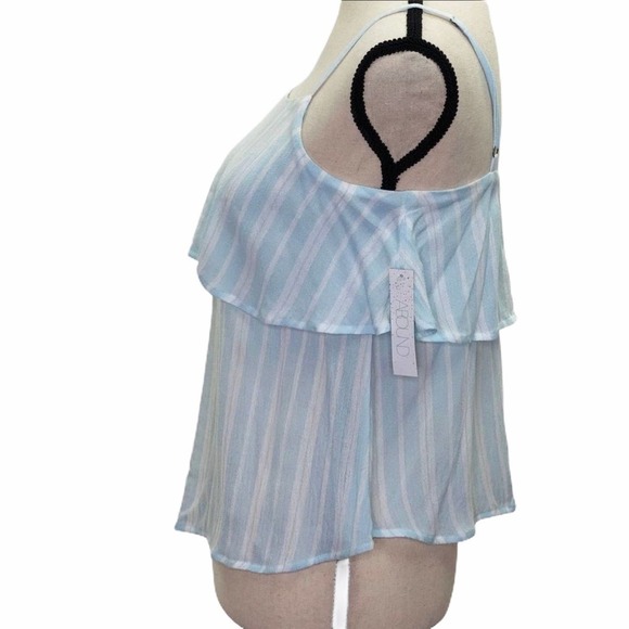 STRIPED White and Light Blue Tiered Spaghetti Strap Tank - Picture 5 of 11